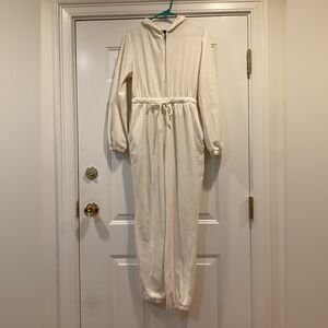 Cream velvet Hooded Jumpsuit